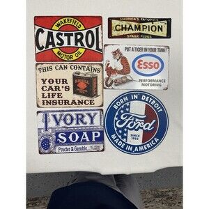 6 Tìn wall plaque art company add. Retro style signs Vintage look. Man cave
